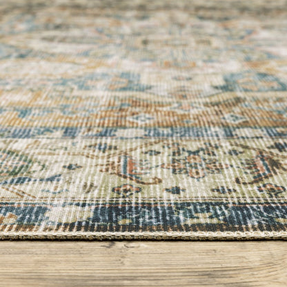 7' X 10' Blue and Gold Oriental Non Skid Area Rug