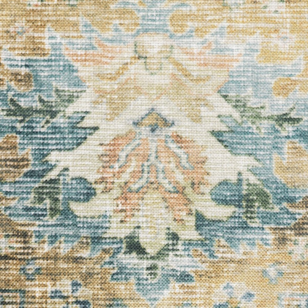 7' X 10' Blue and Gold Oriental Non Skid Area Rug