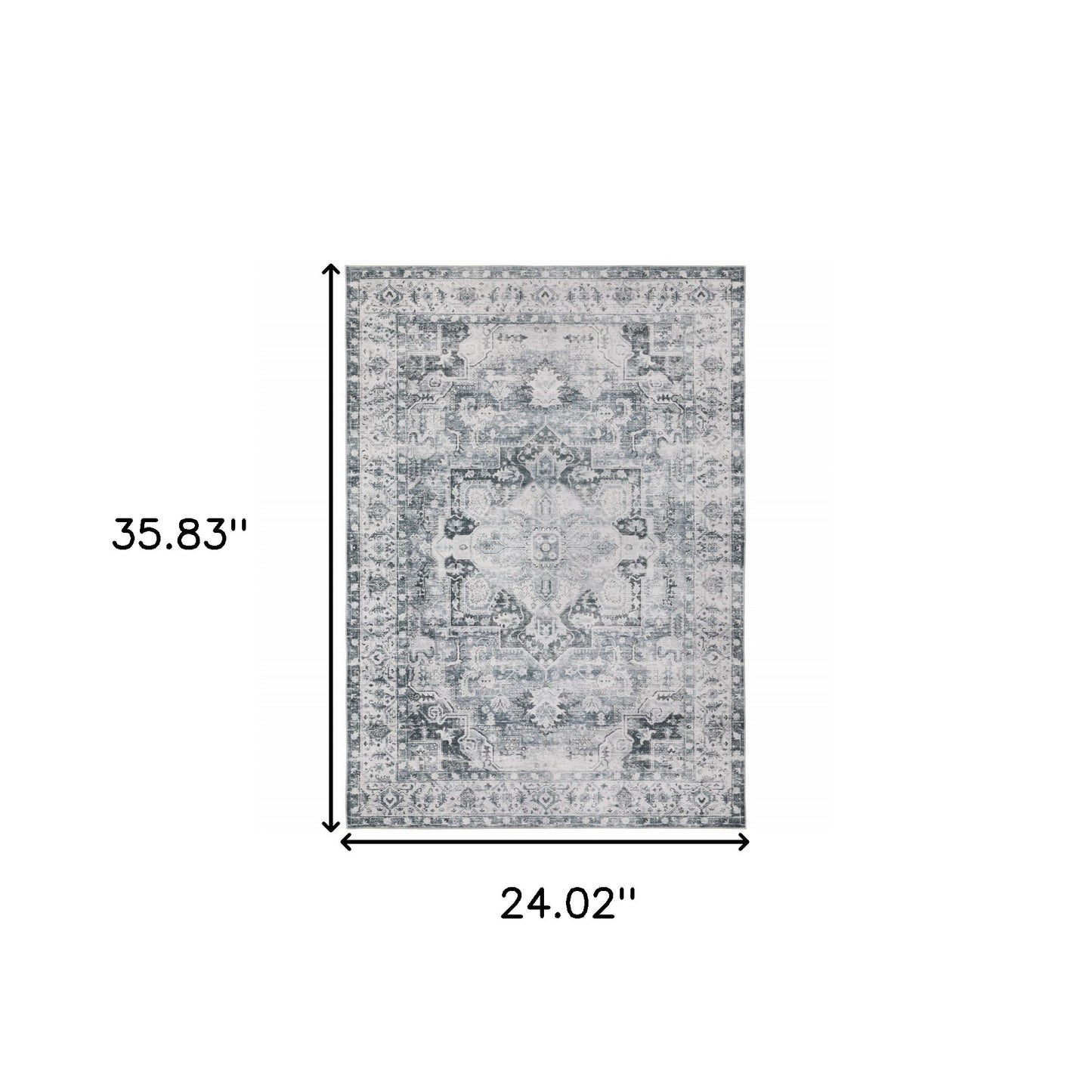 2' X 3' Gray And Ivory Oriental Printed Non Skid Area Rug