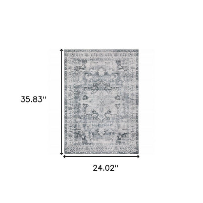 2' X 3' Gray And Ivory Oriental Printed Non Skid Area Rug