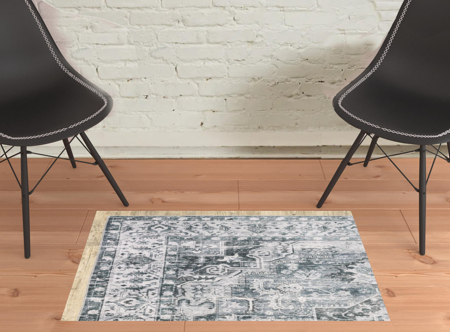 2' X 3' Gray And Ivory Oriental Printed Non Skid Area Rug