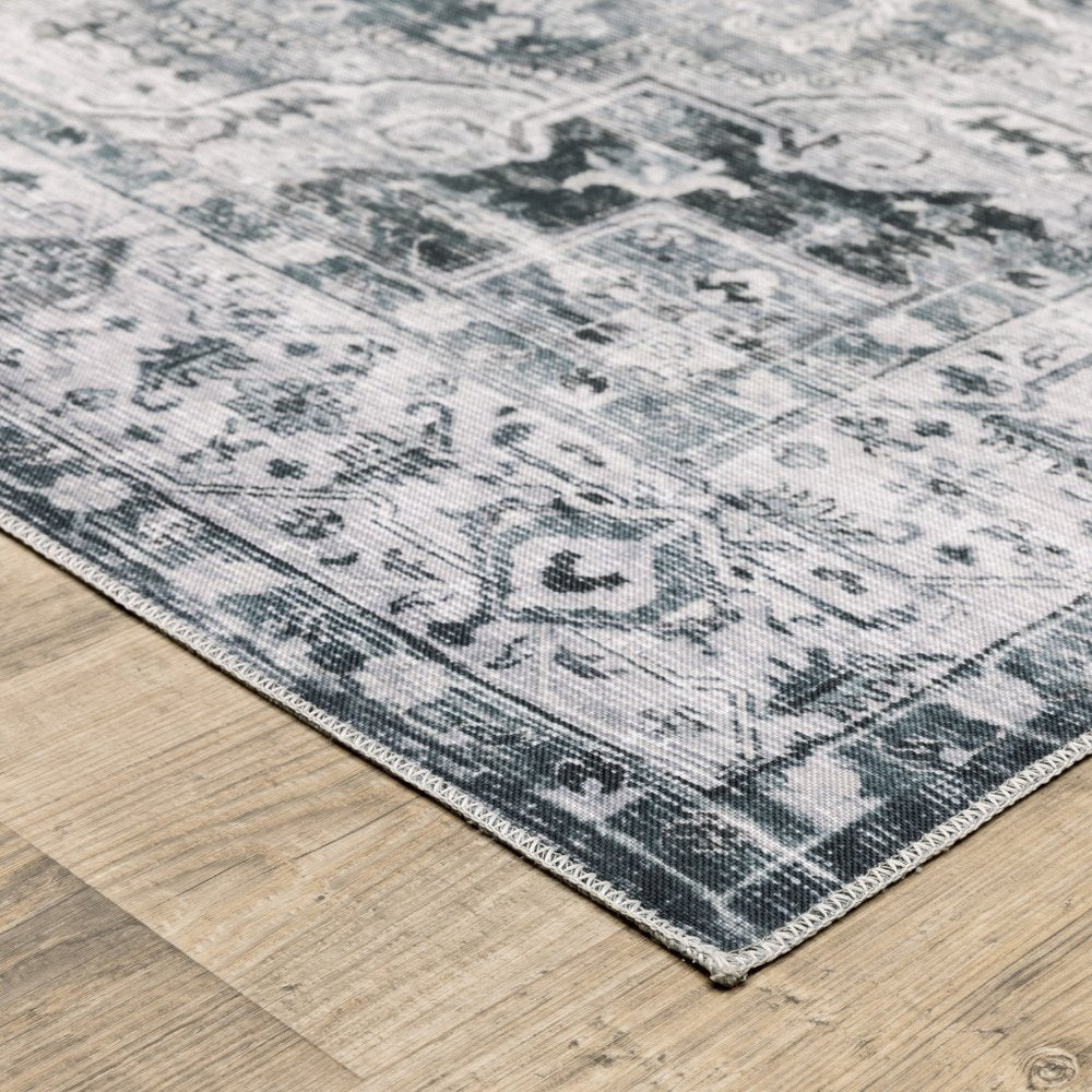 8' Gray And Ivory Oriental Printed Non Skid Runner Rug