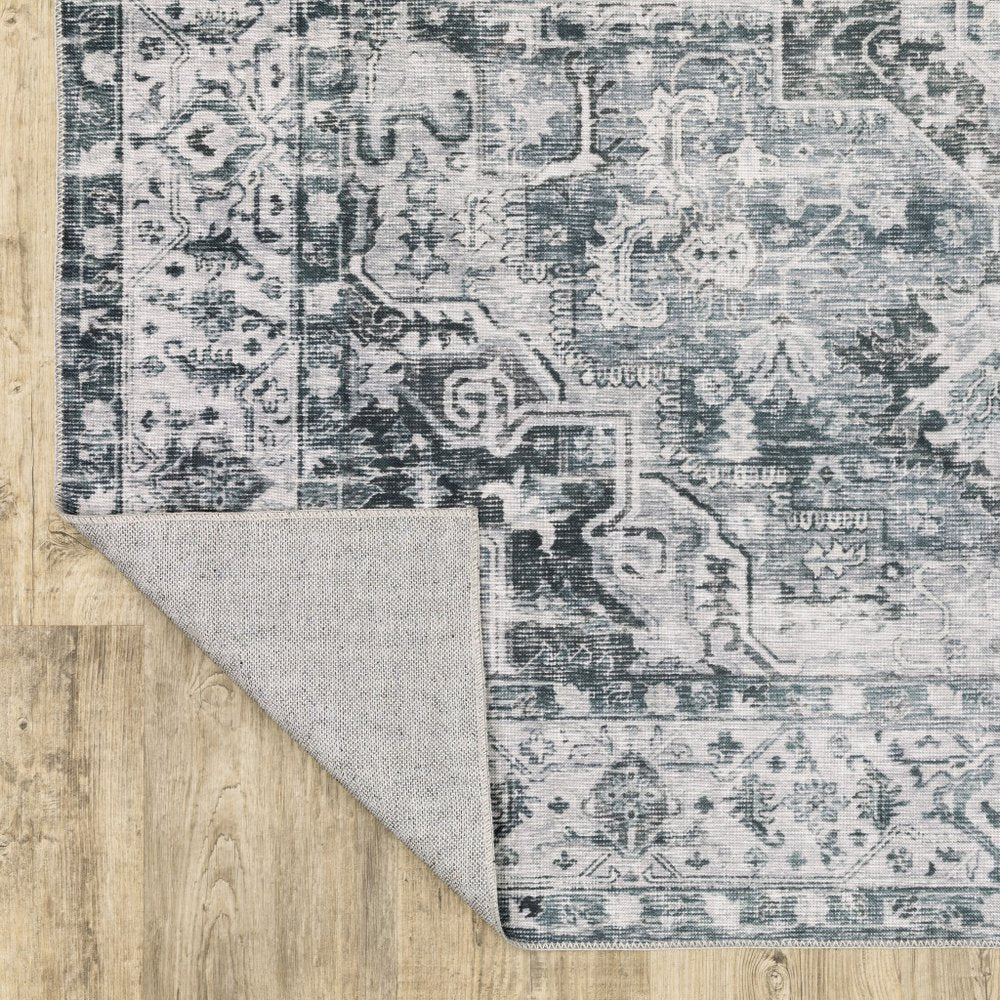 8' Gray And Ivory Oriental Printed Non Skid Runner Rug