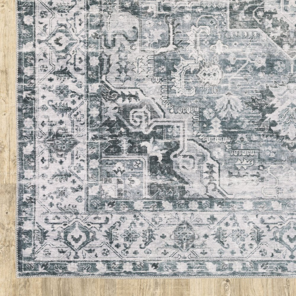 8' Gray And Ivory Oriental Printed Non Skid Runner Rug