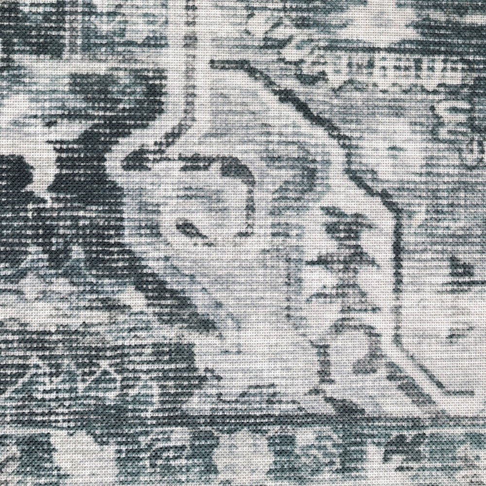 4' X 6' Navy Blue Ivory And Grey Oriental Printed Stain Resistant Non Skid Area Rug