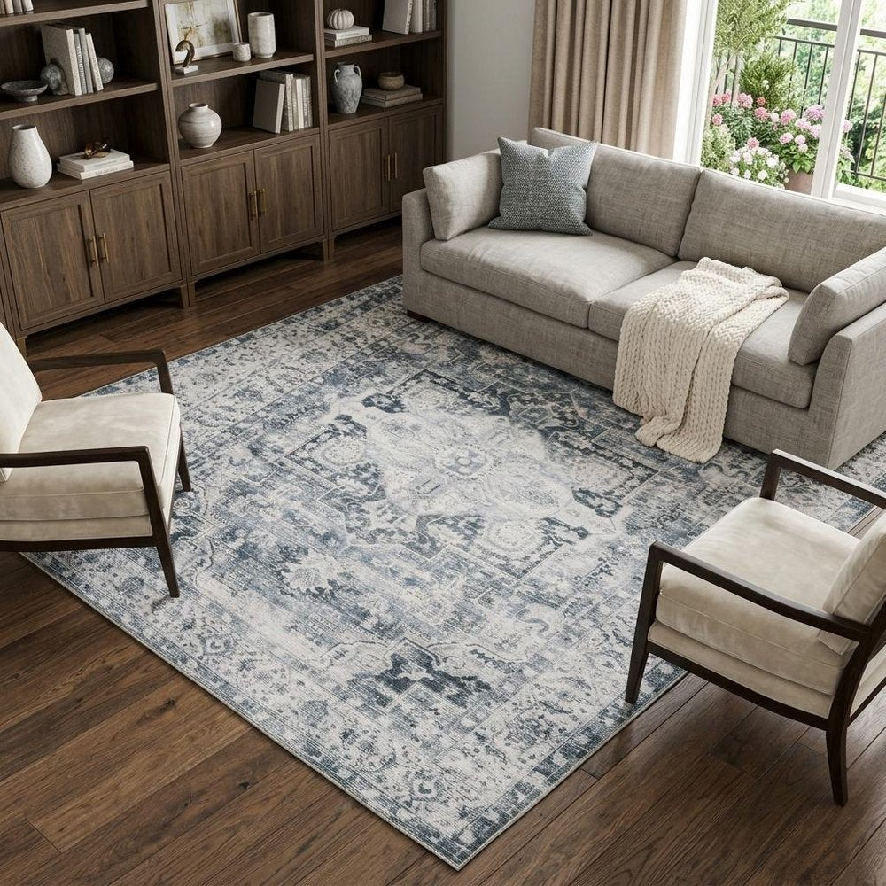 7' X 10' Gray and Ivory Oriental Non Skid Area Rug