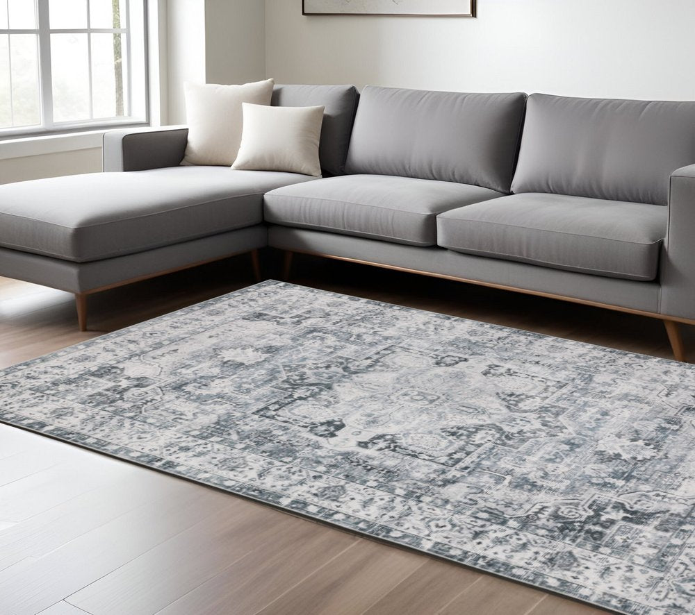 7' X 10' Gray and Ivory Oriental Non Skid Area Rug