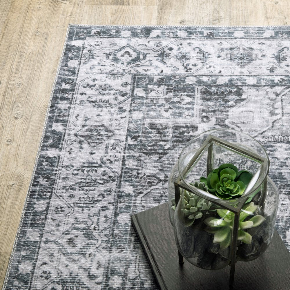 7' X 10' Gray and Ivory Oriental Non Skid Area Rug