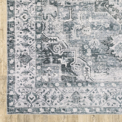 7' X 10' Gray and Ivory Oriental Non Skid Area Rug