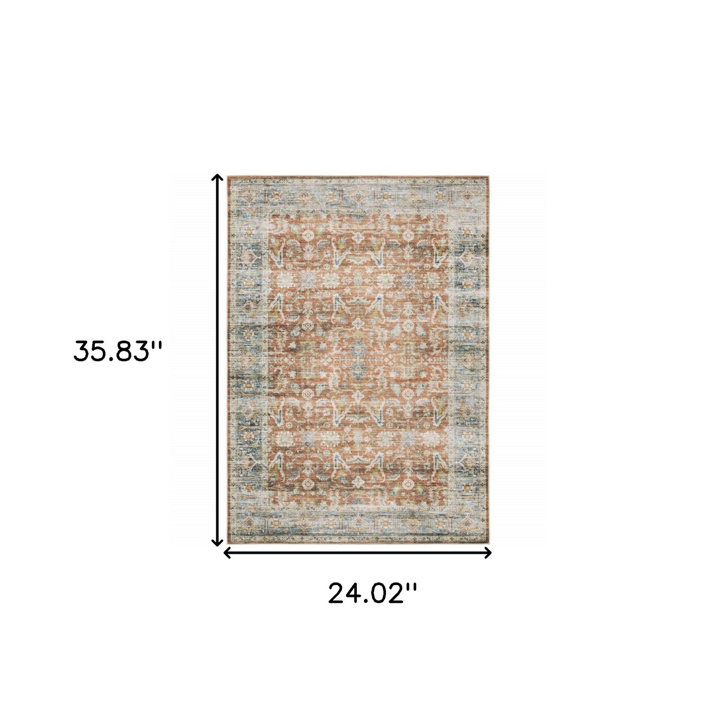 2' X 3' Rust Blue Ivory And Gold Oriental Printed Stain Resistant Non Skid Area Rug