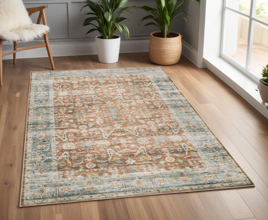 4' X 6' Blue and Ivory Oriental Non Skid Area Rug