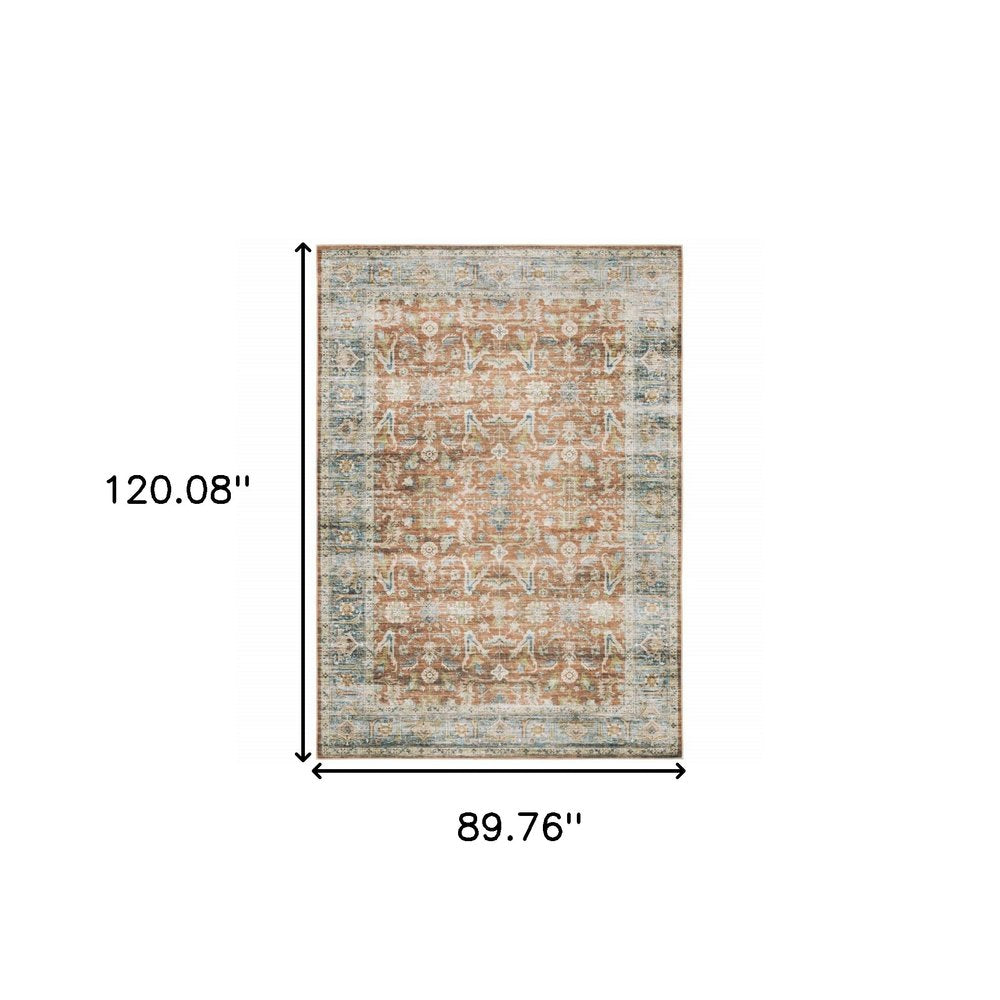 7' X 10' Blue and Ivory Oriental Non Skid Area Rug