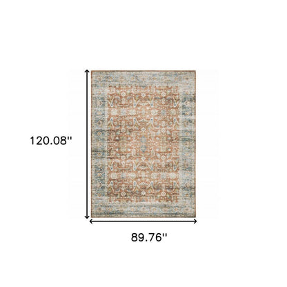 7' X 10' Blue and Ivory Oriental Non Skid Area Rug