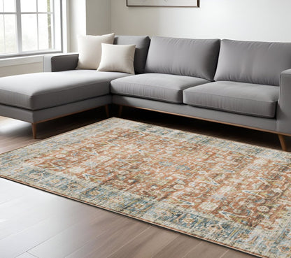 7' X 10' Blue and Ivory Oriental Non Skid Area Rug