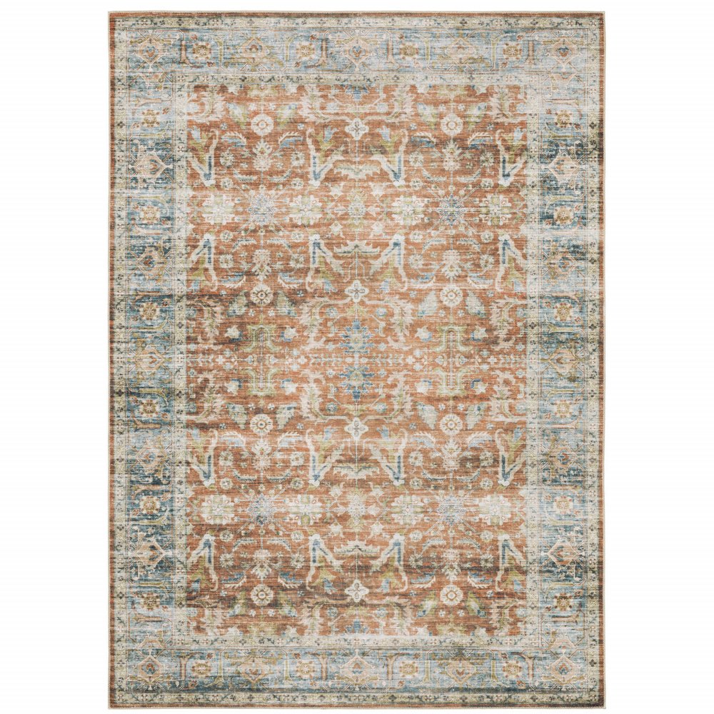 7' X 10' Blue and Ivory Oriental Non Skid Area Rug