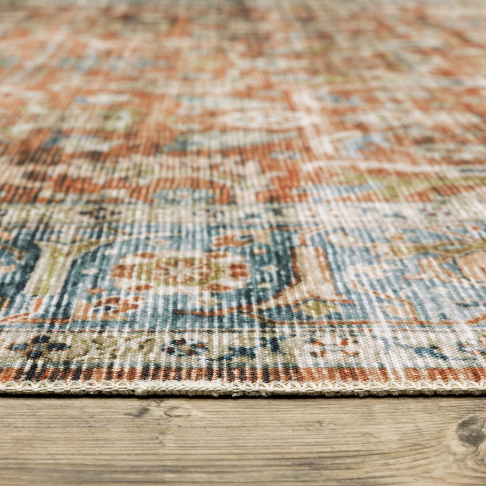 7' X 10' Blue and Ivory Oriental Non Skid Area Rug