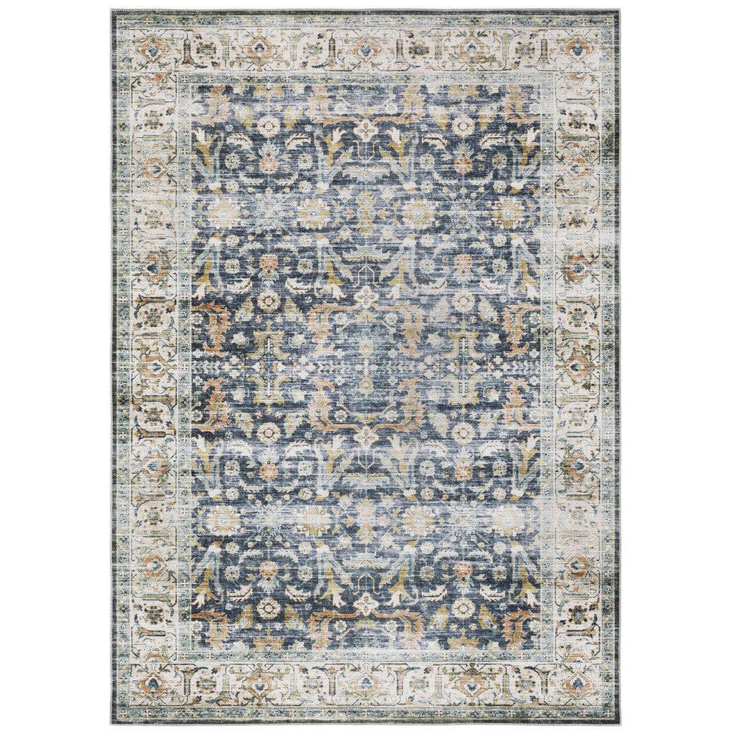 2' X 3' Blue Gold Rust Ivory And Olive Oriental Printed Stain Resistant Non Skid Area Rug