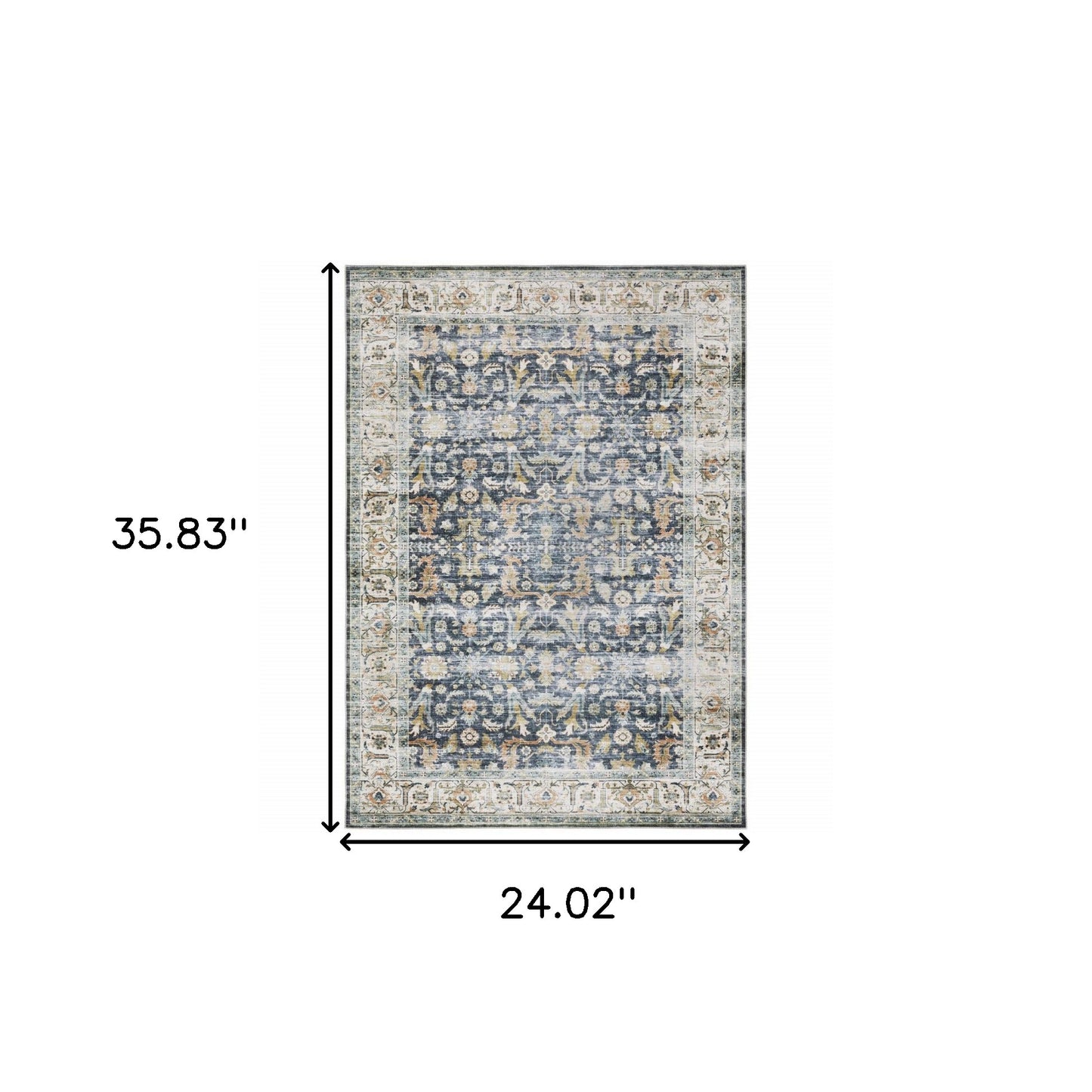 2' X 3' Blue Gold Rust Ivory And Olive Oriental Printed Stain Resistant Non Skid Area Rug