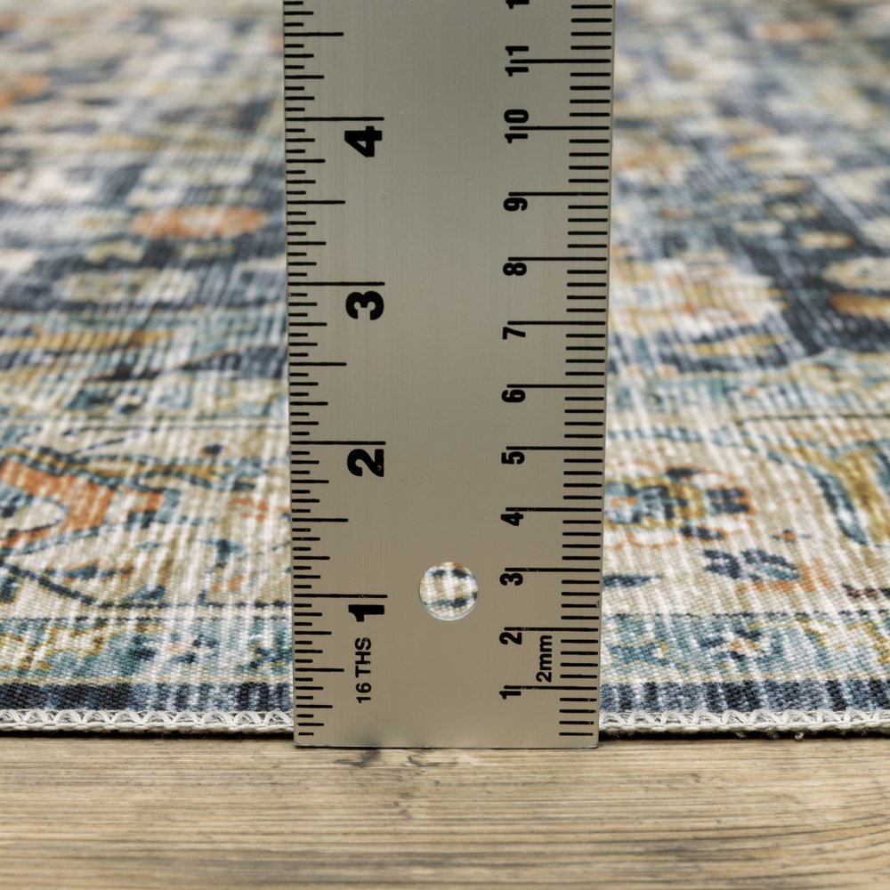 2' X 3' Blue And Gold Oriental Distressed Area Rug