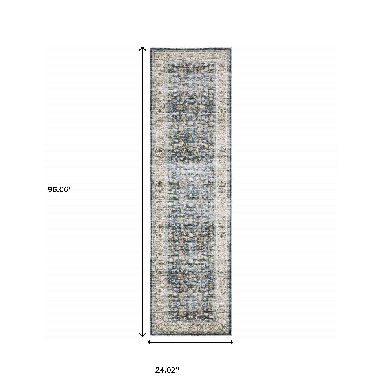 2' X 8' Blue Gold Rust Ivory And Olive Oriental Printed Stain Resistant Non Skid Runner Rug