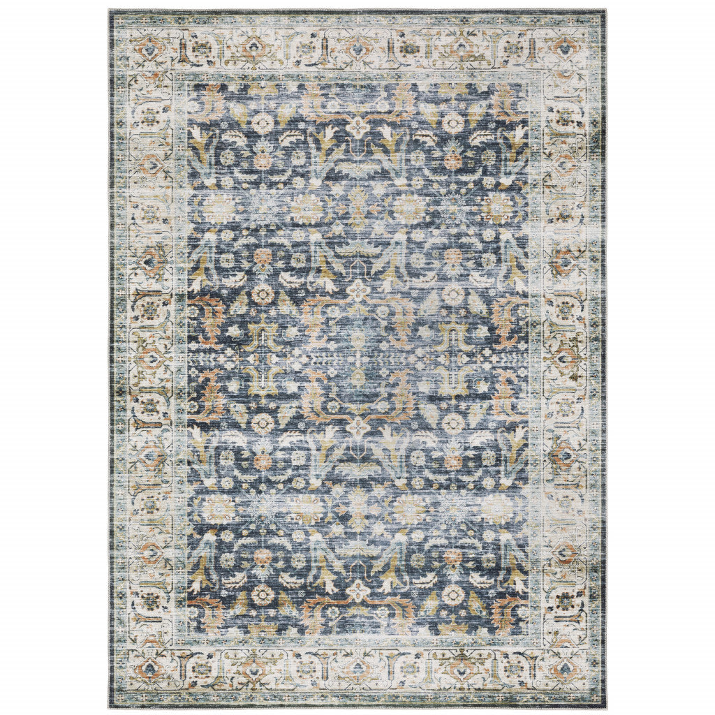 4' X 6' Blue and Ivory Oriental Non Skid Area Rug