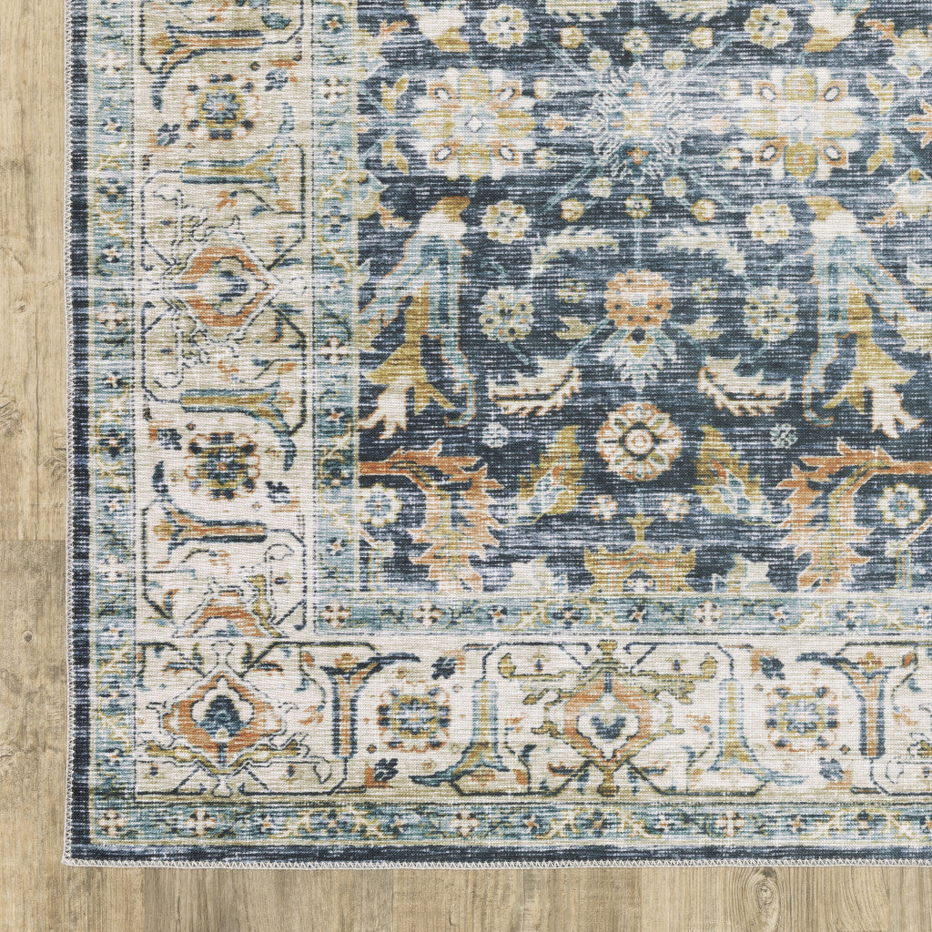 4' X 6' Blue and Ivory Oriental Non Skid Area Rug