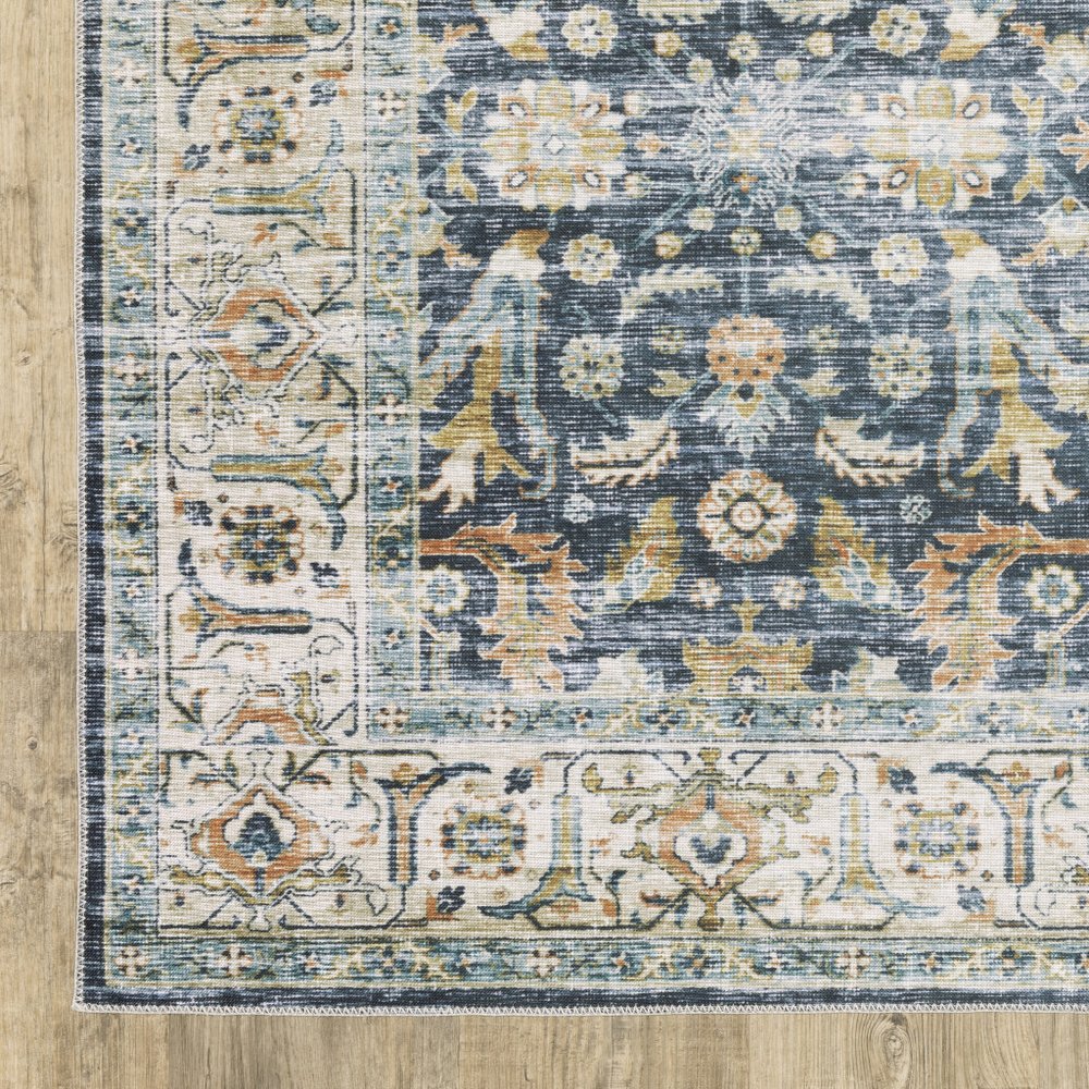 4' X 6' Blue and Ivory Oriental Non Skid Area Rug