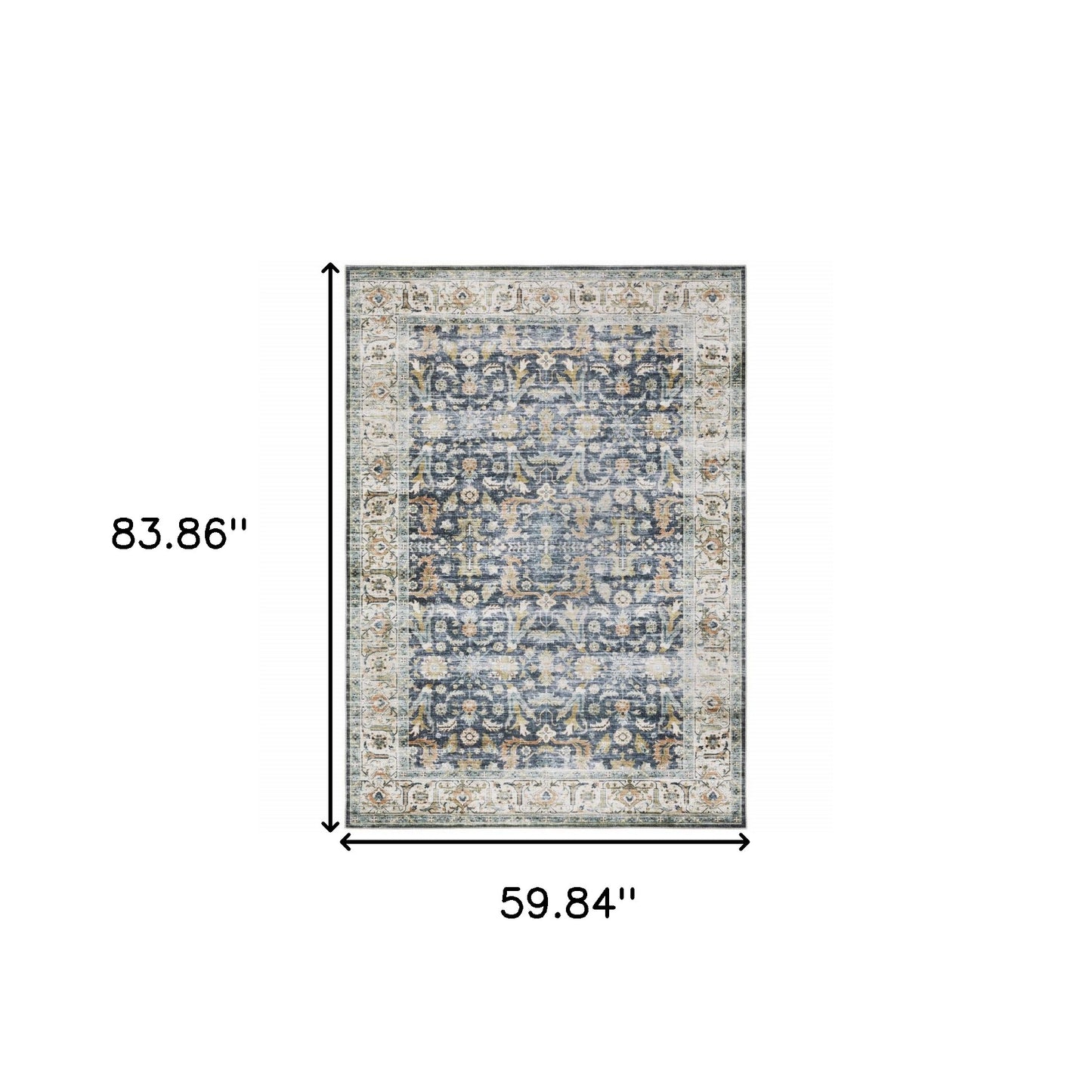 5' X 7' Blue Gold Rust Ivory And Olive Oriental Printed Stain Resistant Non Skid Area Rug