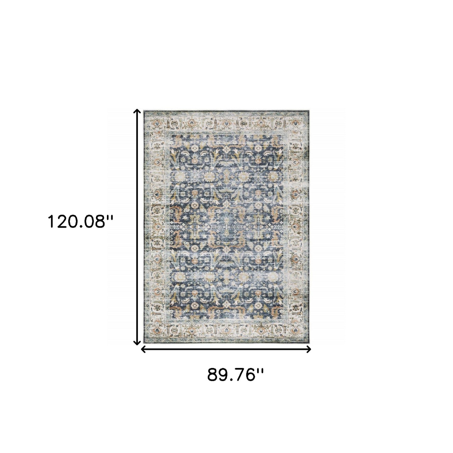 7' X 10' Blue Gold Rust Ivory And Olive Oriental Printed Stain Resistant Non Skid Area Rug