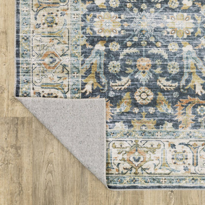 7' X 10' Blue and Ivory Oriental Non Skid Area Rug