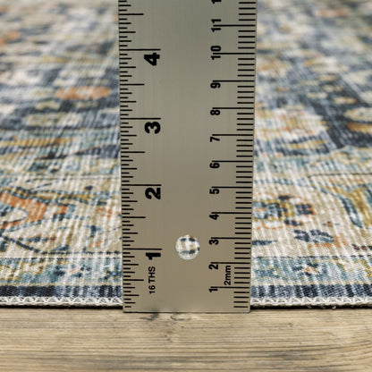 7' X 10' Blue and Ivory Oriental Non Skid Area Rug