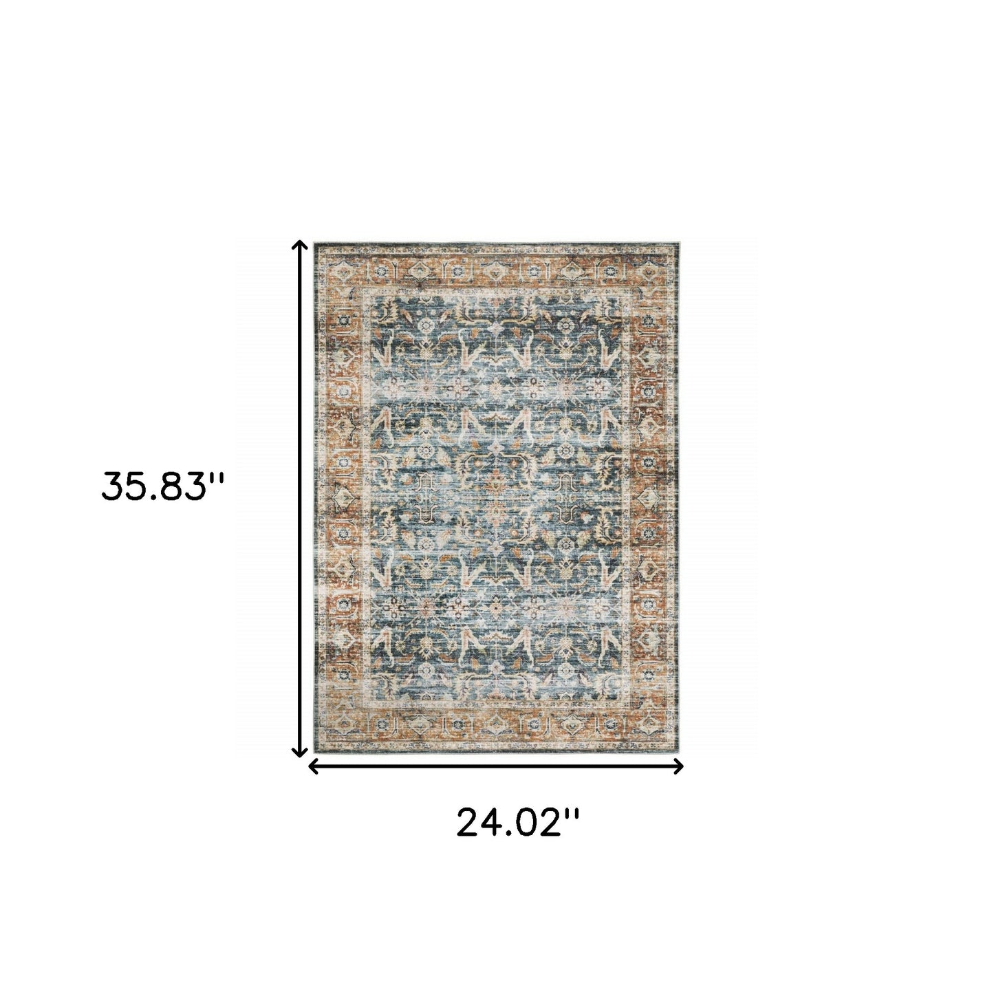 2' X 3' Blue Rust Gold And Olive Oriental Printed Stain Resistant Non Skid Area Rug