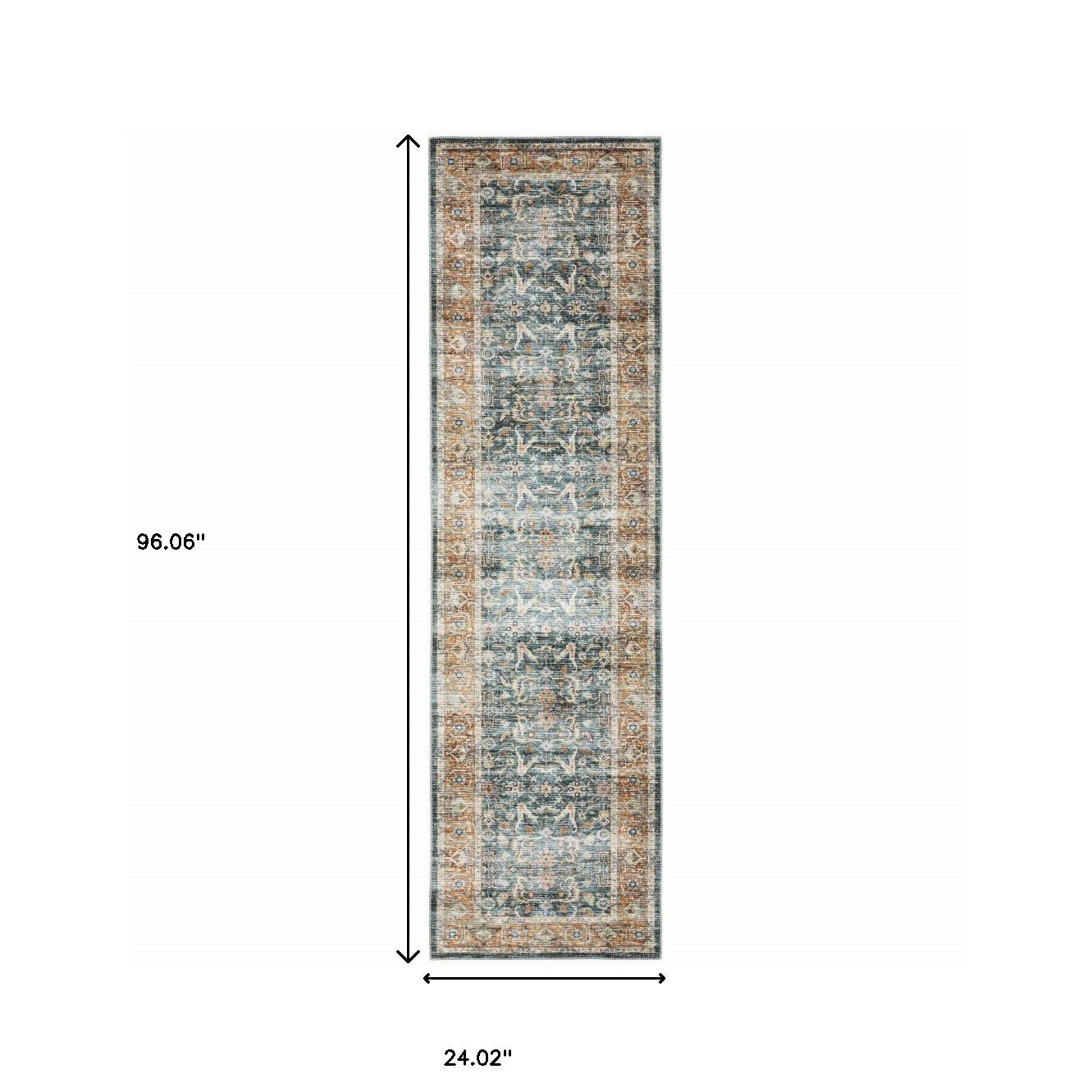 2' X 8' Blue Rust Gold And Olive Oriental Printed Stain Resistant Non Skid Runner Rug