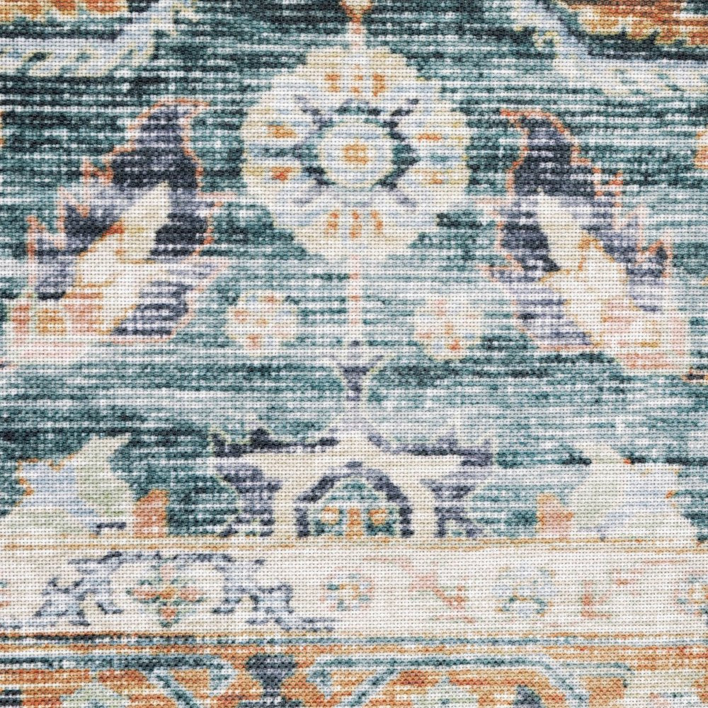 8' Blue And Rust Oriental Distressed Runner Rug
