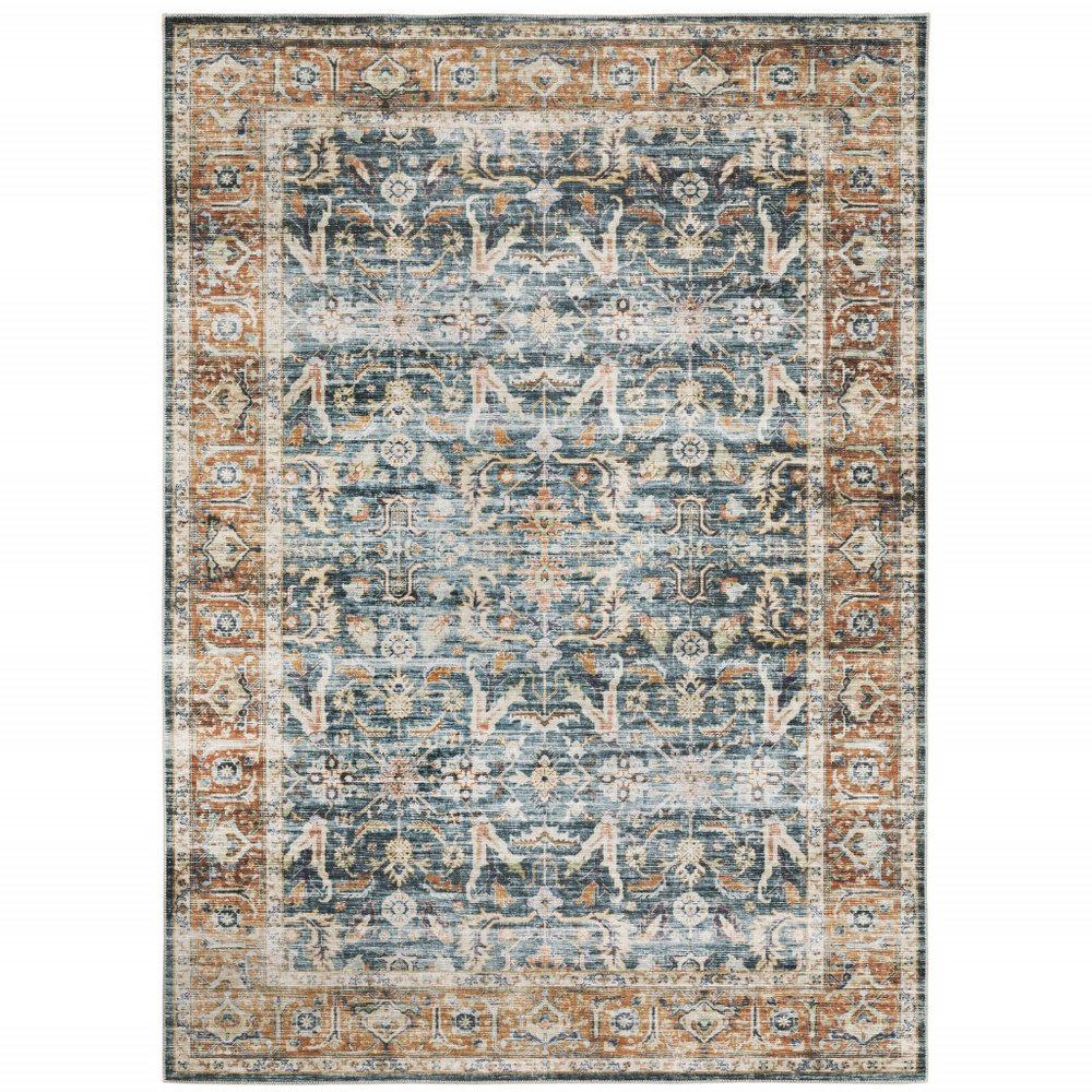 4' X 6' Blue and Beige Oriental Non Skid Area Rug