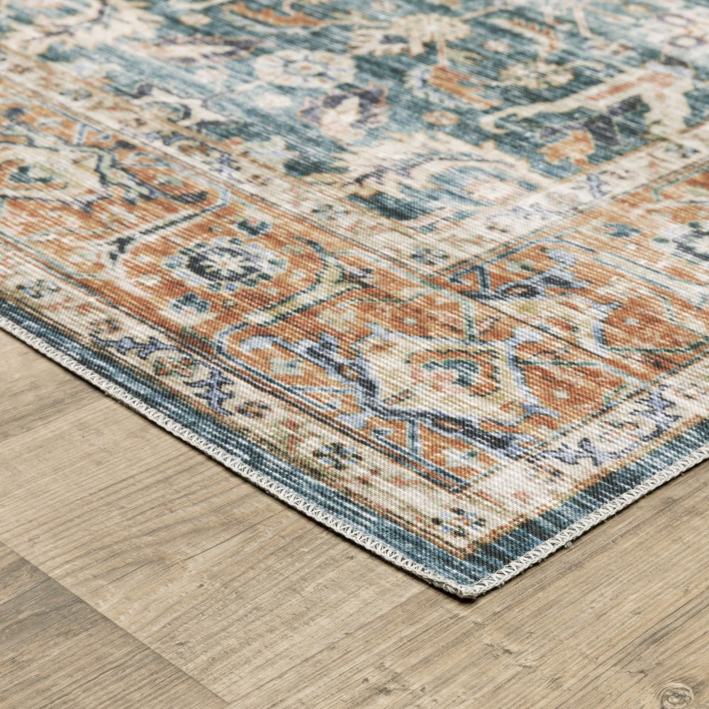 4' X 6' Blue and Beige Oriental Non Skid Area Rug