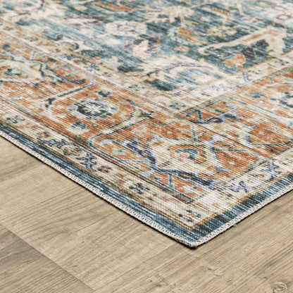 4' X 6' Blue and Beige Oriental Non Skid Area Rug