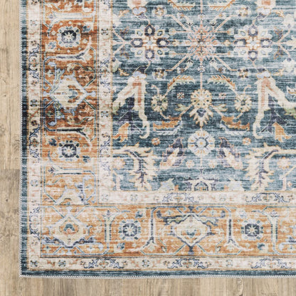 4' X 6' Blue and Beige Oriental Non Skid Area Rug