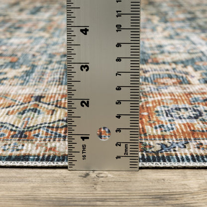4' X 6' Blue and Beige Oriental Non Skid Area Rug