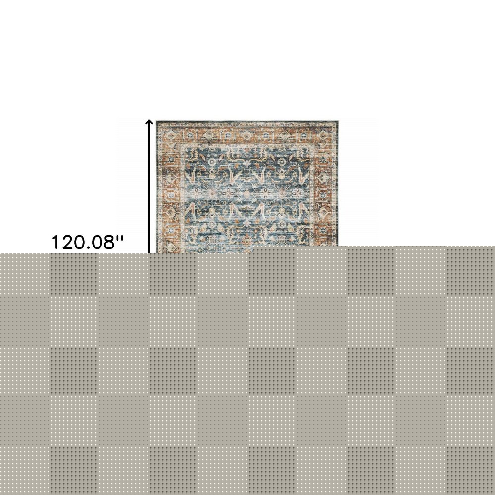 7' X 10' Blue and Beige Oriental Non Skid Area Rug