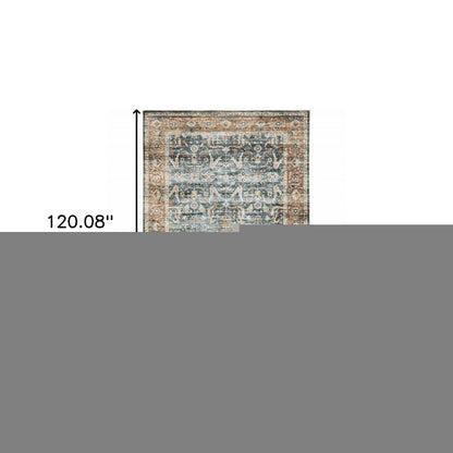 7' X 10' Blue and Beige Oriental Non Skid Area Rug