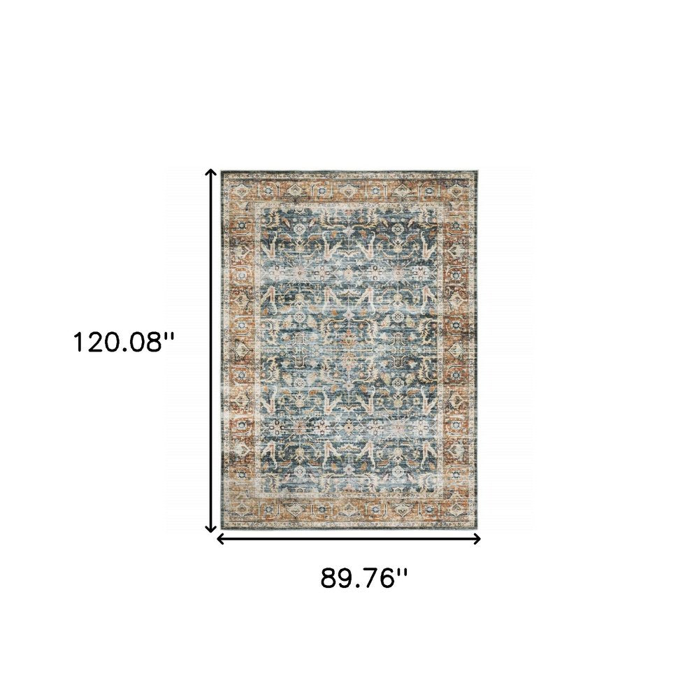 7' X 10' Blue and Beige Oriental Non Skid Area Rug