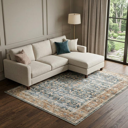 7' X 10' Blue and Beige Oriental Non Skid Area Rug