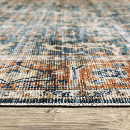 7' X 10' Blue and Beige Oriental Non Skid Area Rug