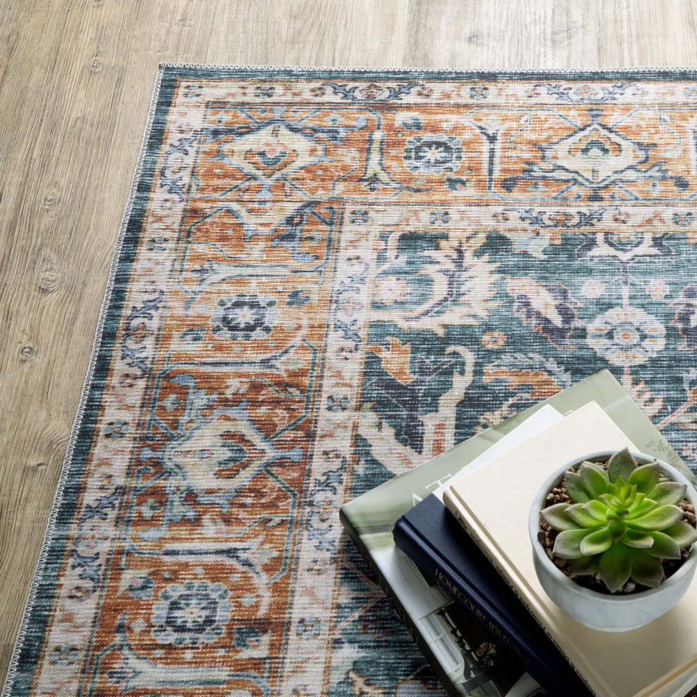 7' X 10' Blue and Beige Oriental Non Skid Area Rug
