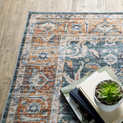 7' X 10' Blue and Beige Oriental Non Skid Area Rug