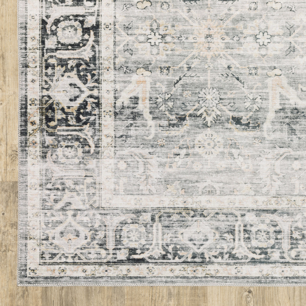 2' X 3' Charcoal Grey Salmon And Ivory Oriental Printed Stain Resistant Non Skid Area Rug