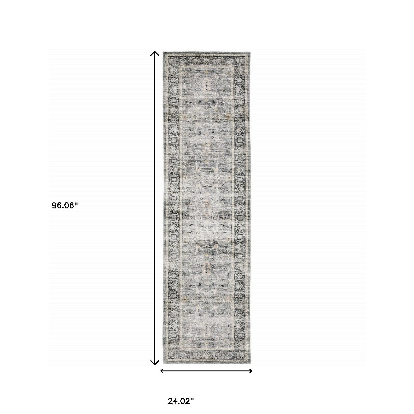 2' X 8' Charcoal Grey Salmon And Ivory Oriental Printed Stain Resistant Non Skid Runner Rug