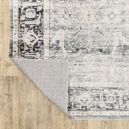 2' X 8' Charcoal Grey Salmon And Ivory Oriental Printed Stain Resistant Non Skid Runner Rug