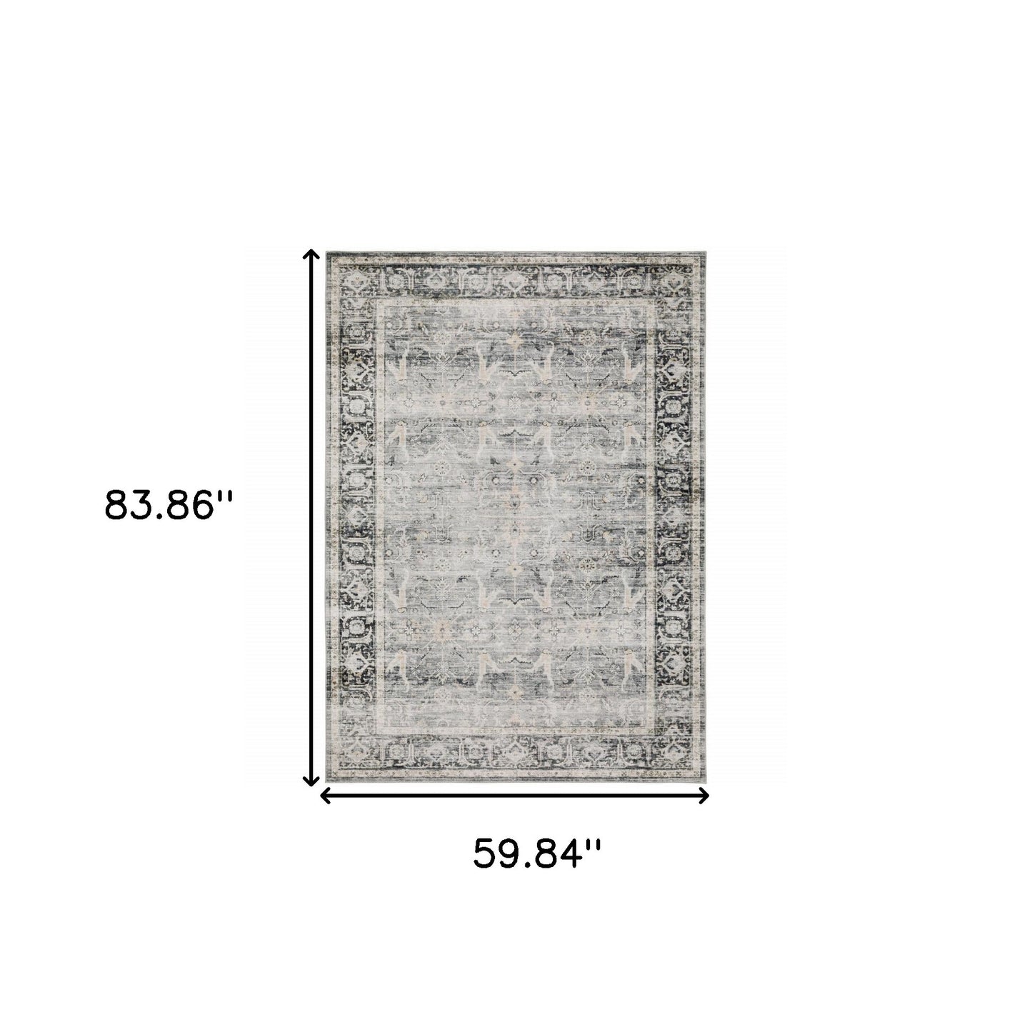 5' X 7' Charcoal Grey Salmon And Ivory Oriental Printed Stain Resistant Non Skid Area Rug